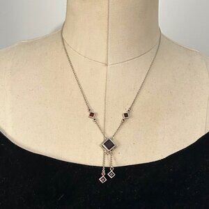 Sterling Silver garnet Square Geometric y Lavalier Station Necklace HAI Thailand